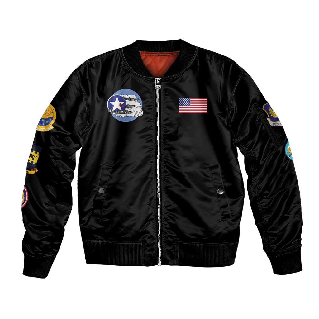 African American Aviators WWII Sleeve Zip Bomber Jacket Tuskegee Red Tails Airmen Black - African Pride
