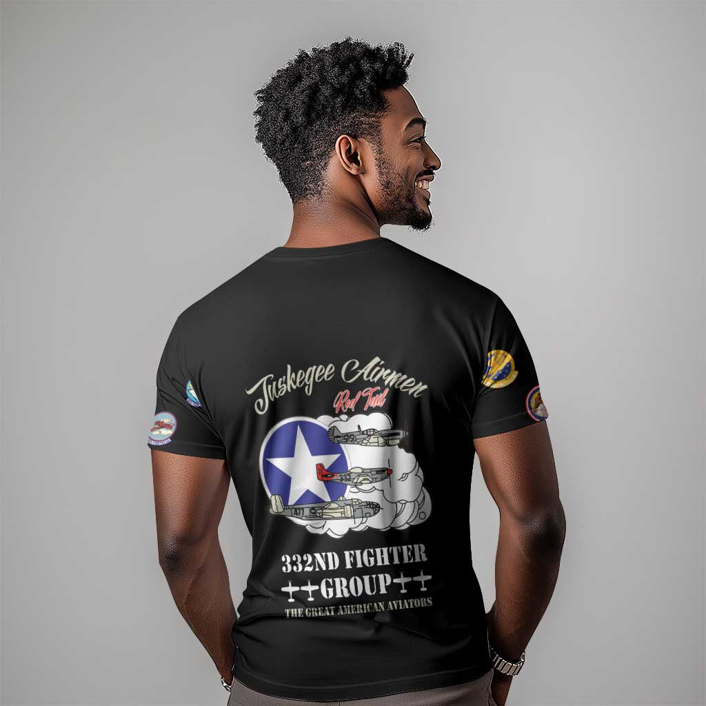 African American Aviators WWII T shirt Tuskegee Red Tails Airmen Black - African Pride