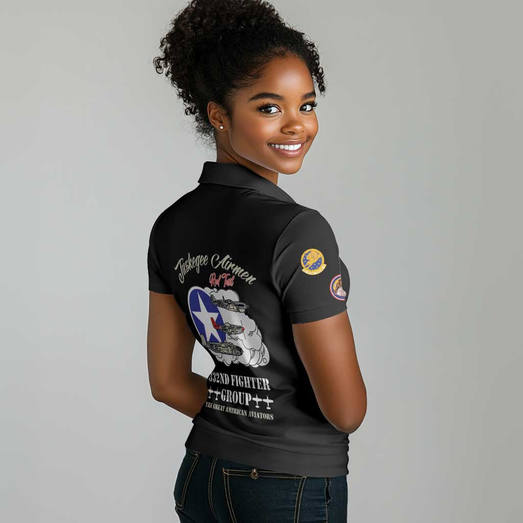 African American Aviators WWII Women Polo Shirt Tuskegee Red Tails Airmen Black - African Pride
