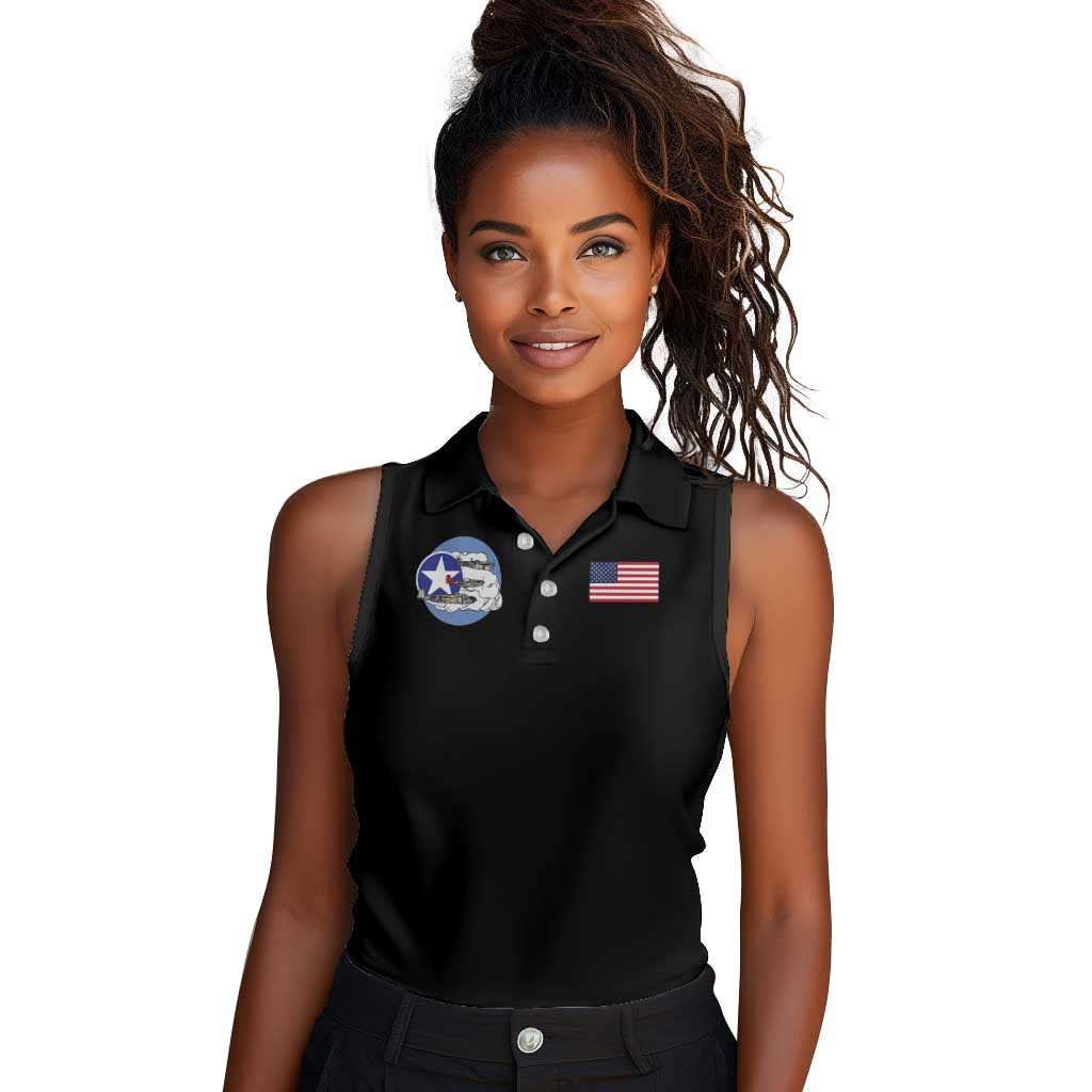 African American Aviators WWII Women Sleeveless Polo Shirt Tuskegee Red Tails Airmen Black - African Pride
