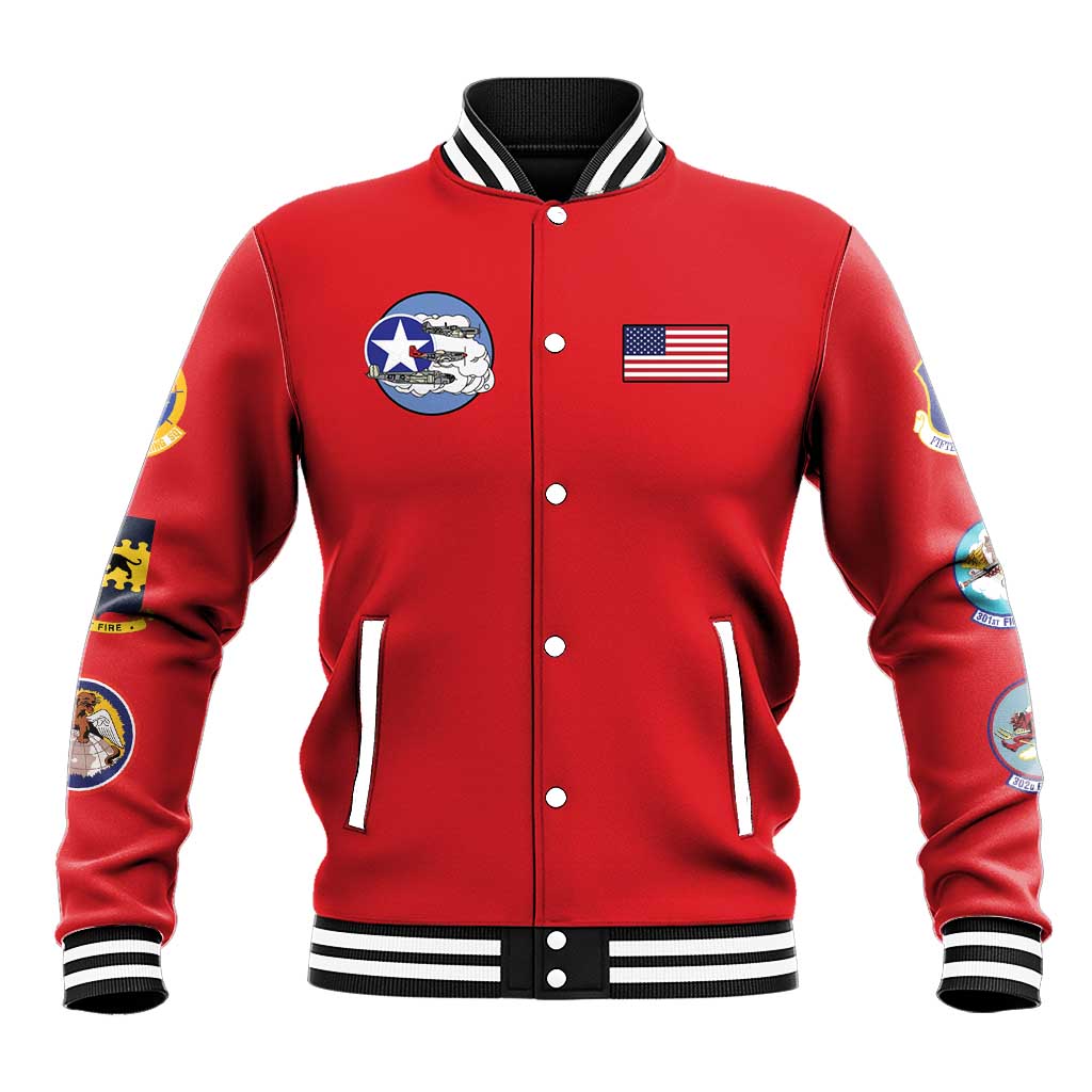 African American Aviators WWII Baseball Jacket Tuskegee Red Tails Airmen Red - African Pride