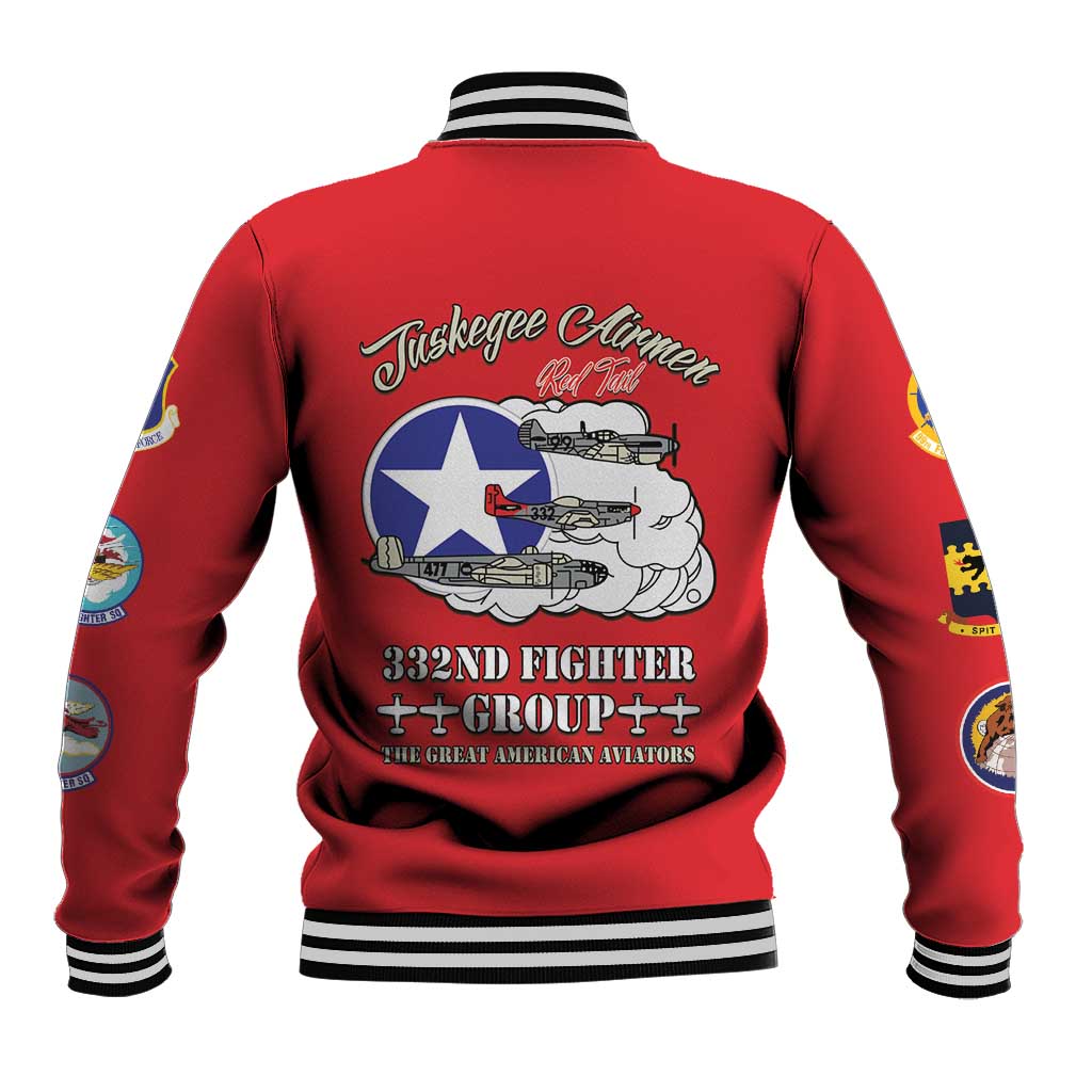 African American Aviators WWII Baseball Jacket Tuskegee Red Tails Airmen Red - African Pride