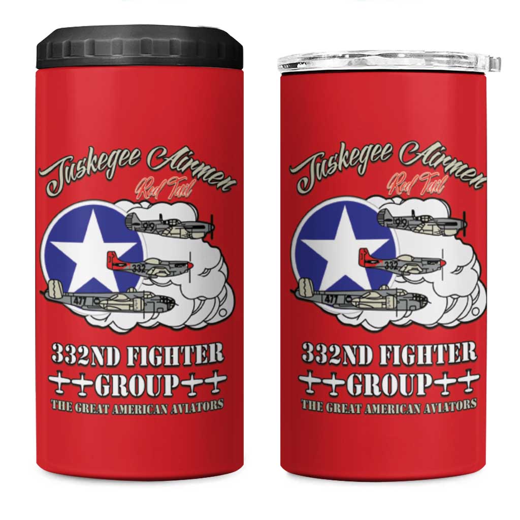 African American Aviators WWII 4 in 1 Can Cooler Tumbler Tuskegee Red Tails Airmen Red - African Pride
