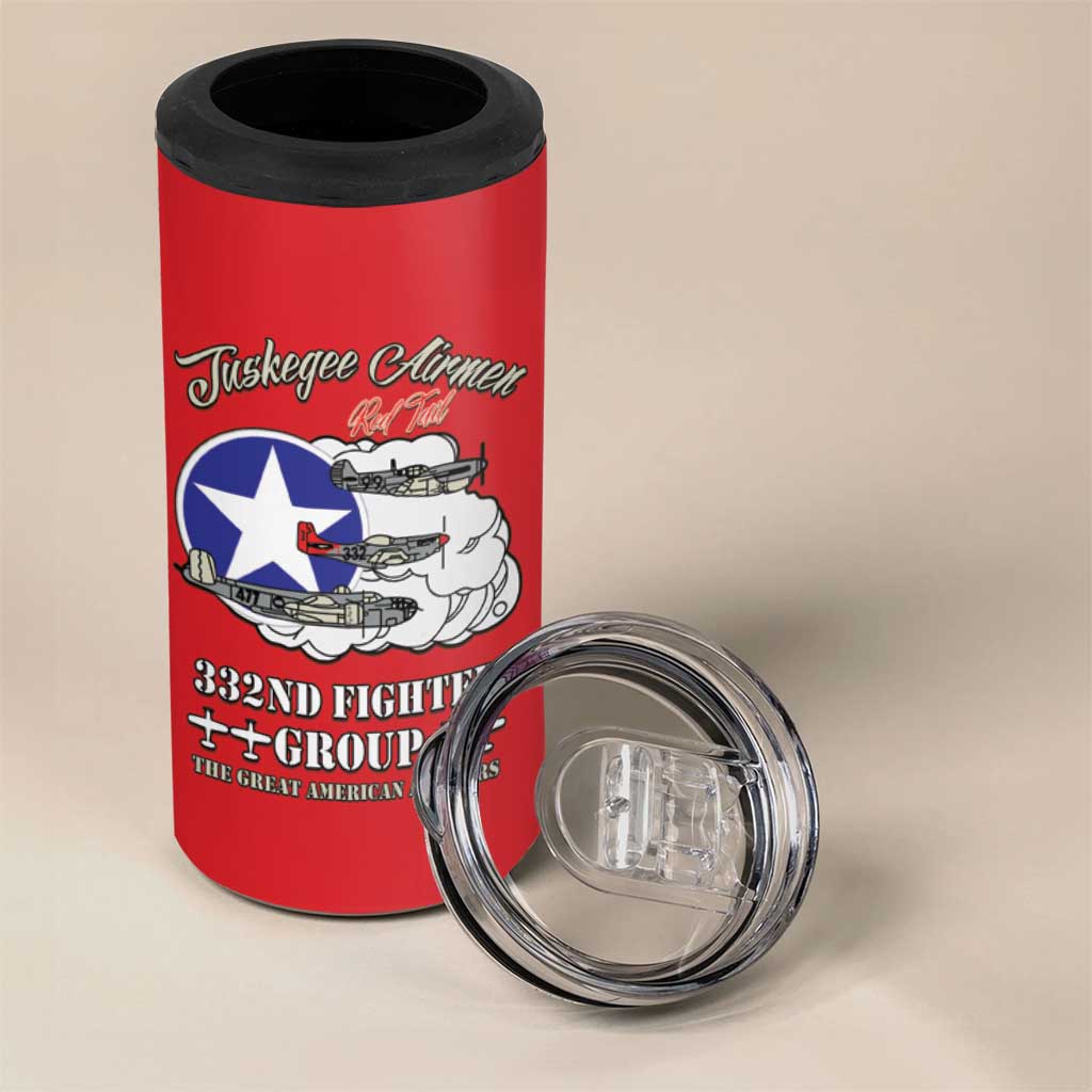 African American Aviators WWII 4 in 1 Can Cooler Tumbler Tuskegee Red Tails Airmen Red - African Pride