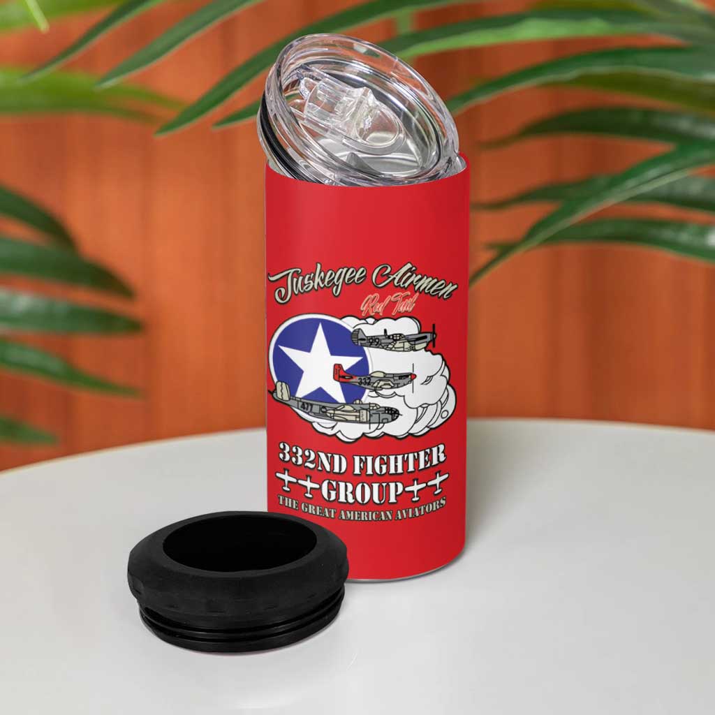 African American Aviators WWII 4 in 1 Can Cooler Tumbler Tuskegee Red Tails Airmen Red - African Pride