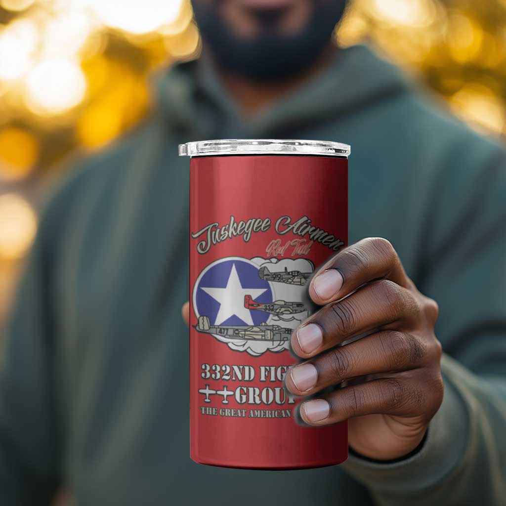 African American Aviators WWII 4 in 1 Can Cooler Tumbler Tuskegee Red Tails Airmen Red - African Pride
