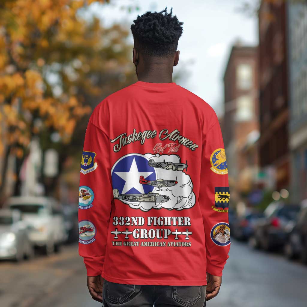 African American Aviators WWII Long Sleeve Shirt Tuskegee Red Tails Airmen Red - African Pride