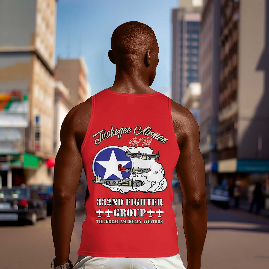 African American Aviators WWII Men Tank Top Tuskegee Red Tails Airmen Red - African Pride