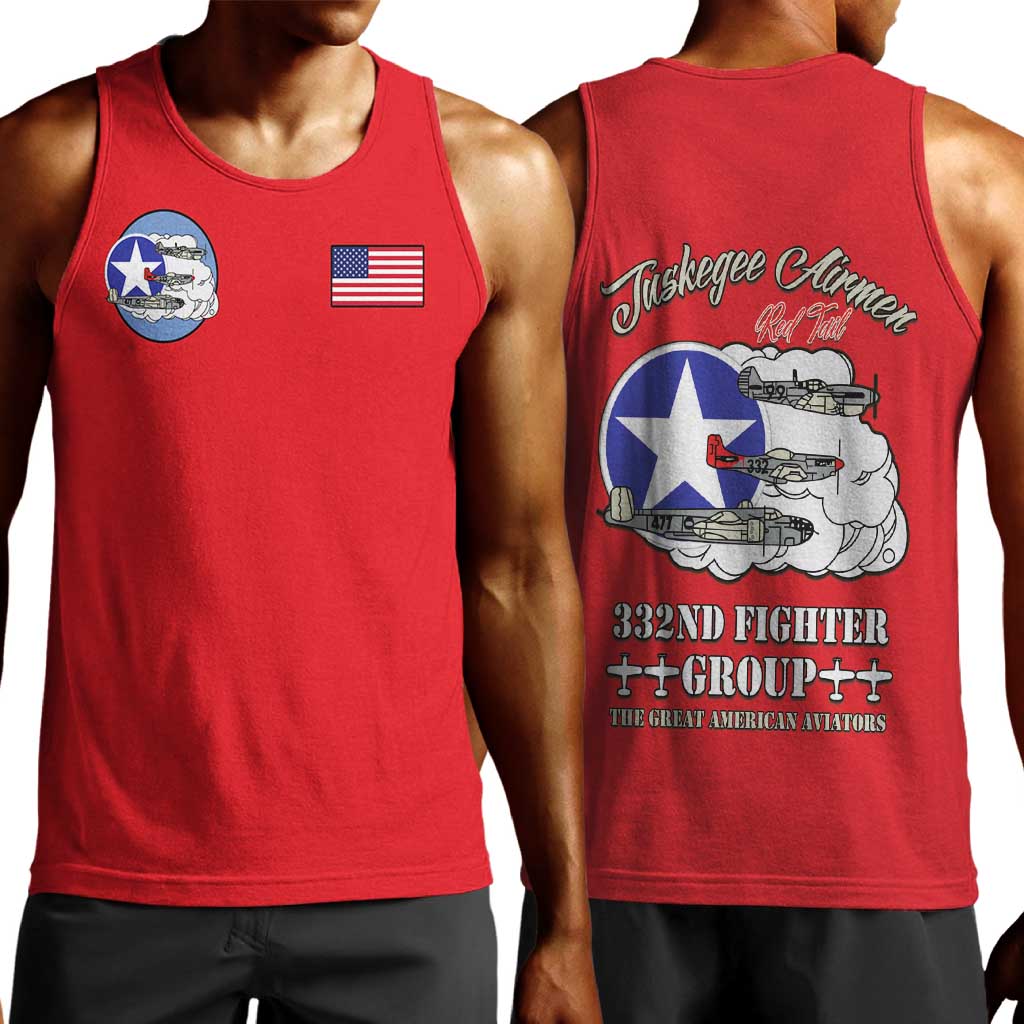 African American Aviators WWII Men Tank Top Tuskegee Red Tails Airmen Red - African Pride