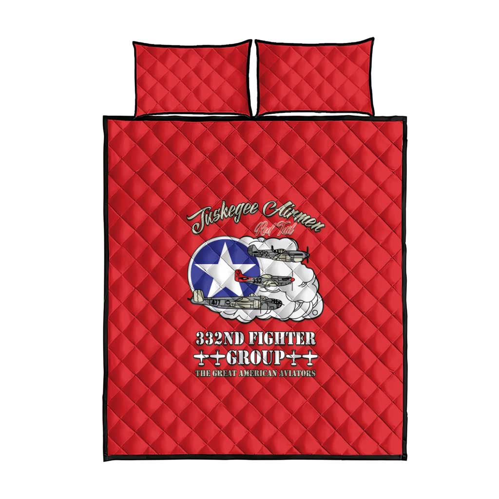 African American Aviators WWII Quilt Bed Set Tuskegee Red Tails Airmen Red - African Pride