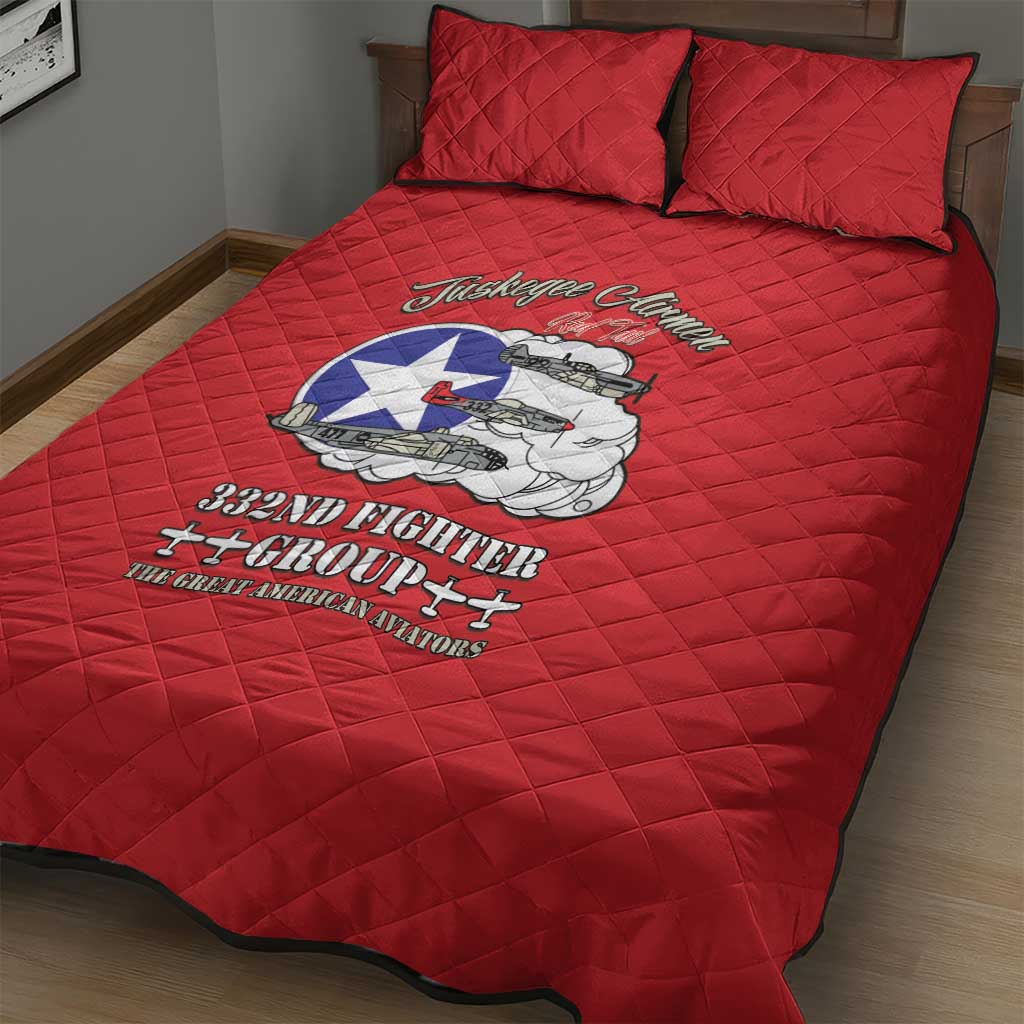 African American Aviators WWII Quilt Bed Set Tuskegee Red Tails Airmen Red - African Pride