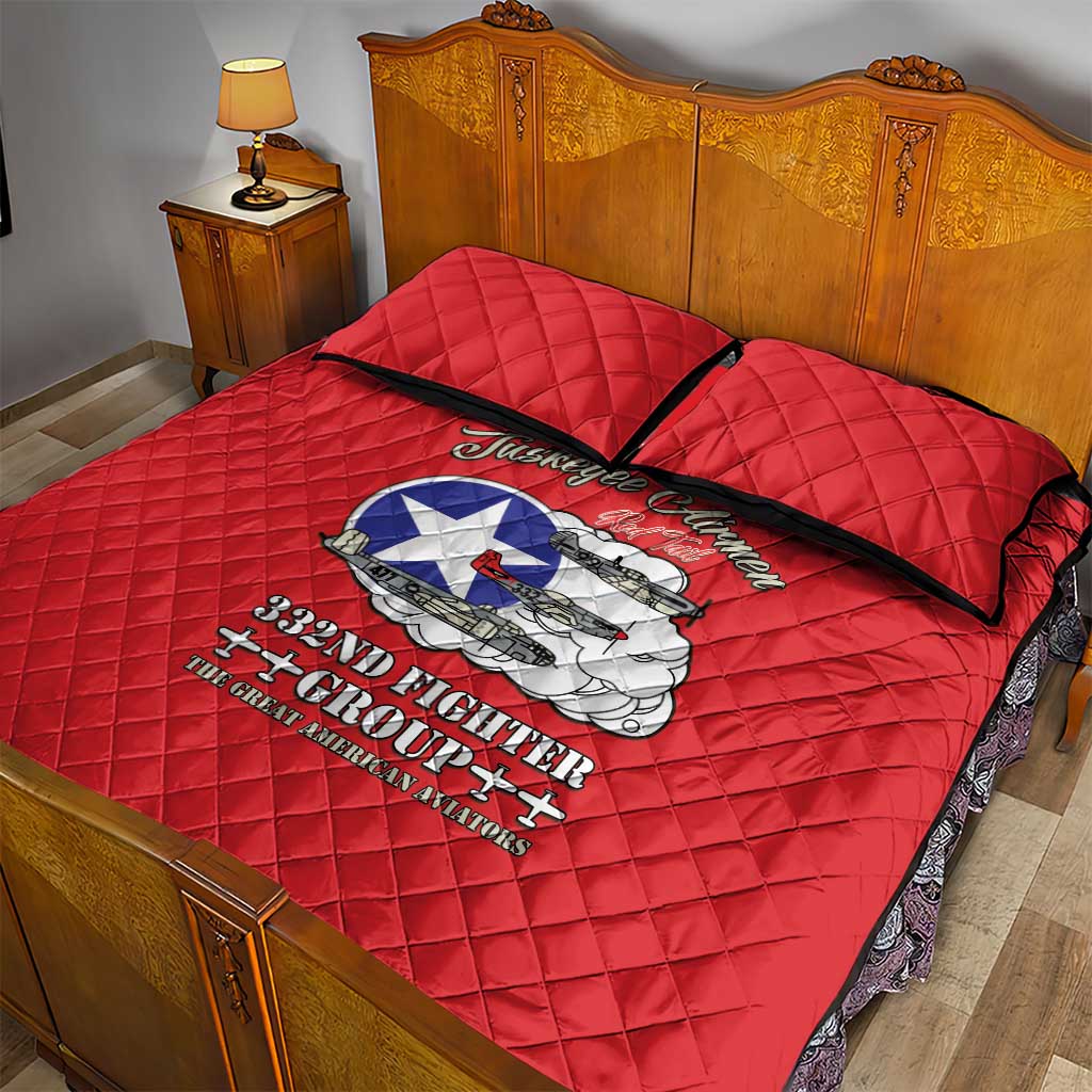 African American Aviators WWII Quilt Bed Set Tuskegee Red Tails Airmen Red - African Pride