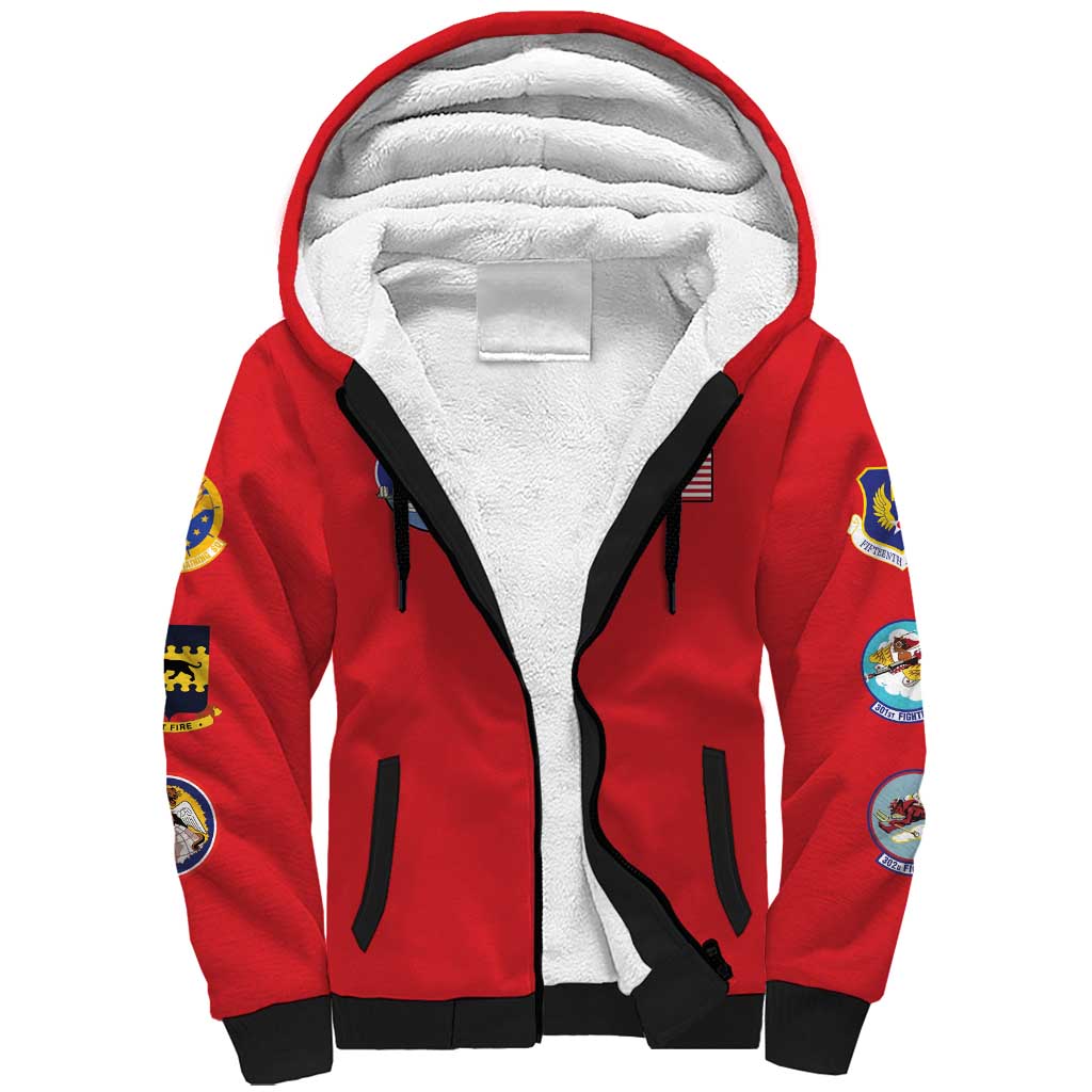 African American Aviators WWII Sherpa Hoodie Tuskegee Red Tails Airmen Red - African Pride