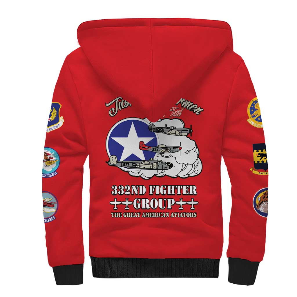 African American Aviators WWII Sherpa Hoodie Tuskegee Red Tails Airmen Red - African Pride