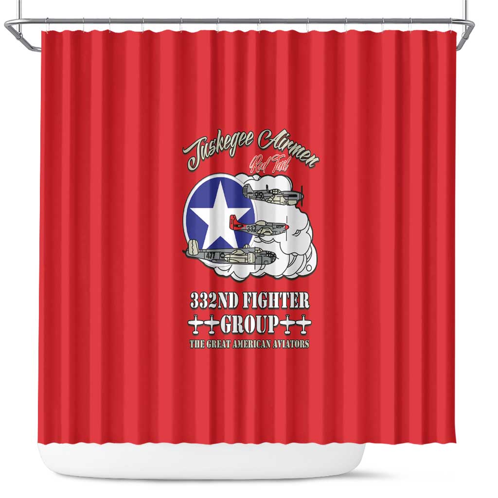 African American Aviators WWII Shower Curtain Tuskegee Red Tails Airmen Red - African Pride