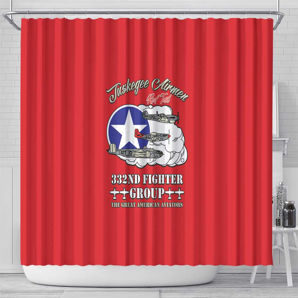African American Aviators WWII Shower Curtain Tuskegee Red Tails Airmen Red - African Pride