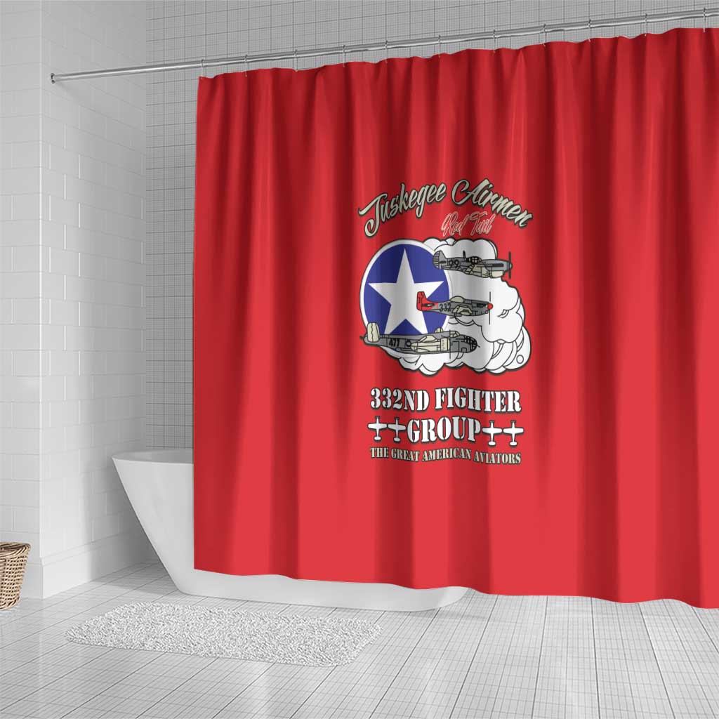 African American Aviators WWII Shower Curtain Tuskegee Red Tails Airmen Red - African Pride