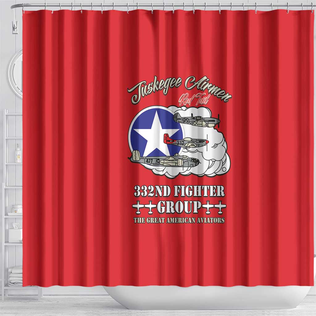 African American Aviators WWII Shower Curtain Tuskegee Red Tails Airmen Red - African Pride