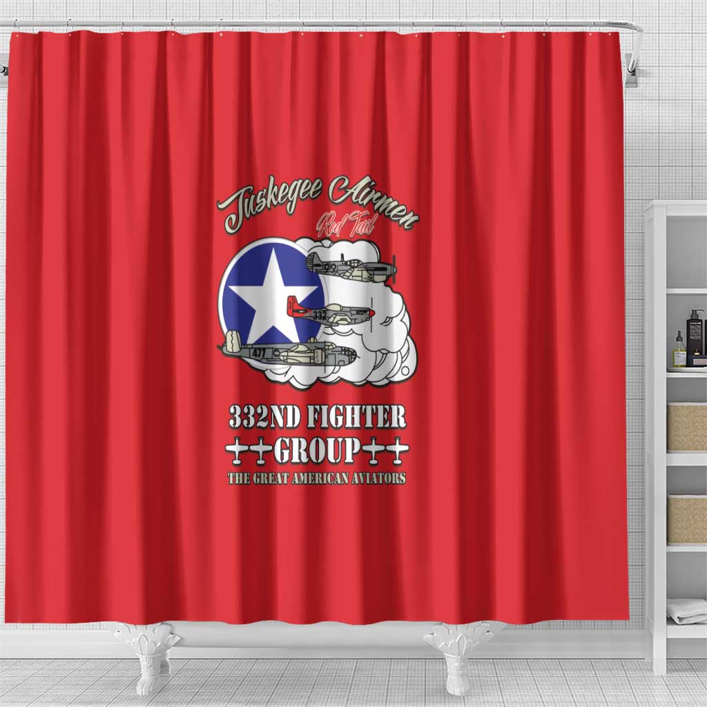 African American Aviators WWII Shower Curtain Tuskegee Red Tails Airmen Red - African Pride