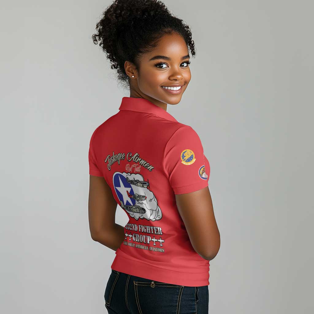 African American Aviators WWII Women Polo Shirt Tuskegee Red Tails Airmen Red - African Pride
