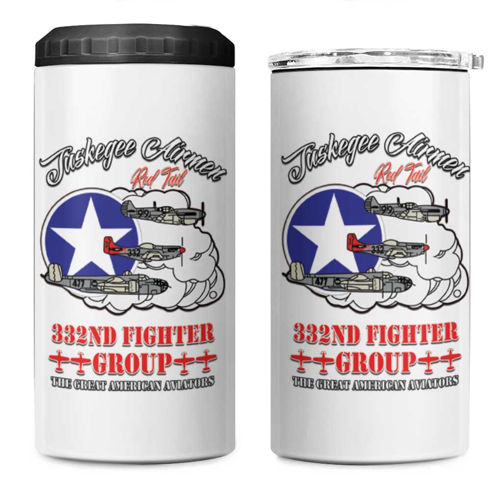 African American Aviators WWII 4 in 1 Can Cooler Tumbler Tuskegee Red Tails Airmen White - African Pride