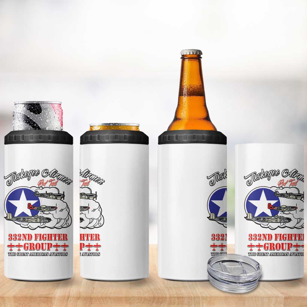 African American Aviators WWII 4 in 1 Can Cooler Tumbler Tuskegee Red Tails Airmen White - African Pride