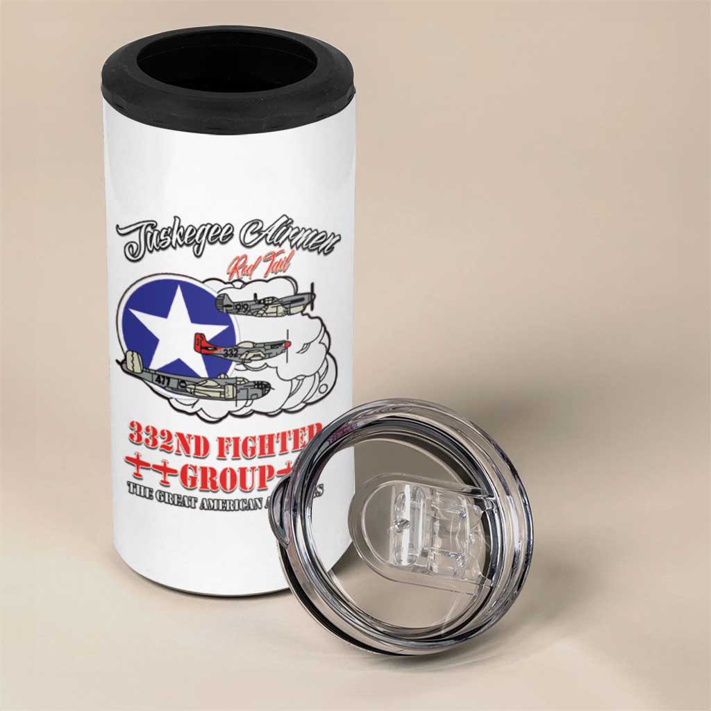 African American Aviators WWII 4 in 1 Can Cooler Tumbler Tuskegee Red Tails Airmen White - African Pride