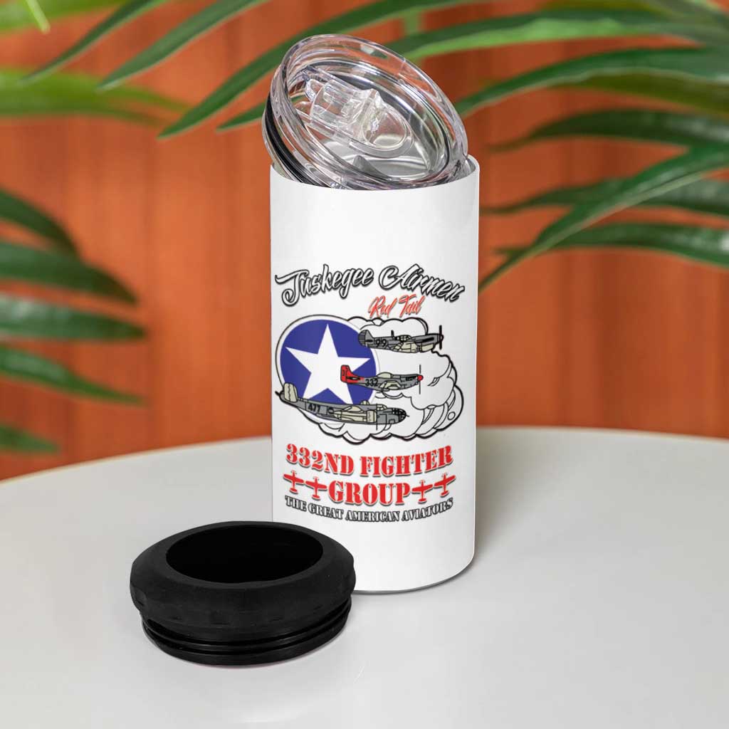 African American Aviators WWII 4 in 1 Can Cooler Tumbler Tuskegee Red Tails Airmen White - African Pride