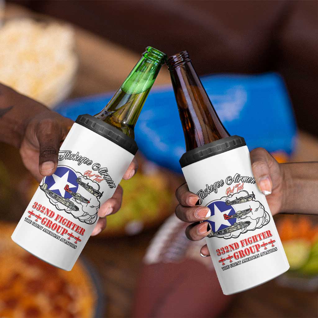 African American Aviators WWII 4 in 1 Can Cooler Tumbler Tuskegee Red Tails Airmen White - African Pride