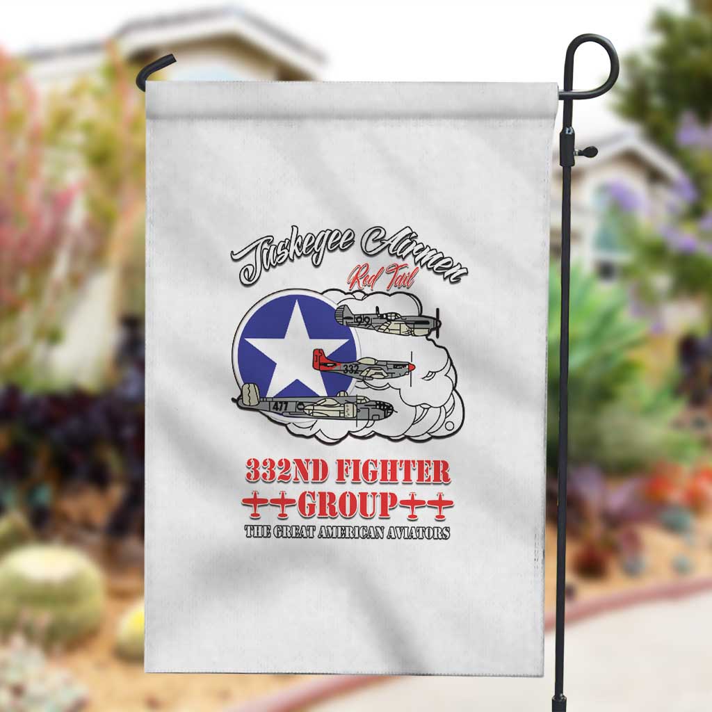African American Aviators WWII Garden Flag Tuskegee Red Tails Airmen White - African Pride