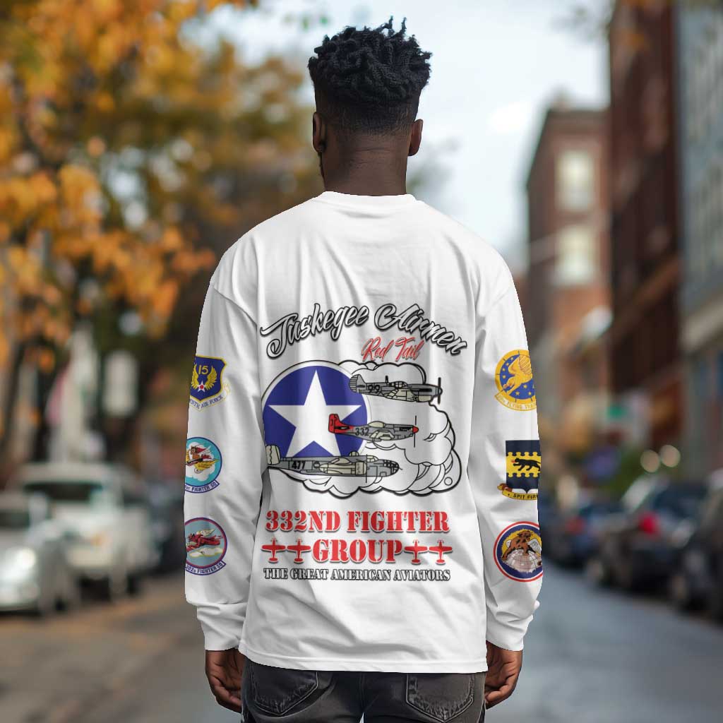 African American Aviators WWII Long Sleeve Shirt Tuskegee Red Tails Airmen White - African Pride