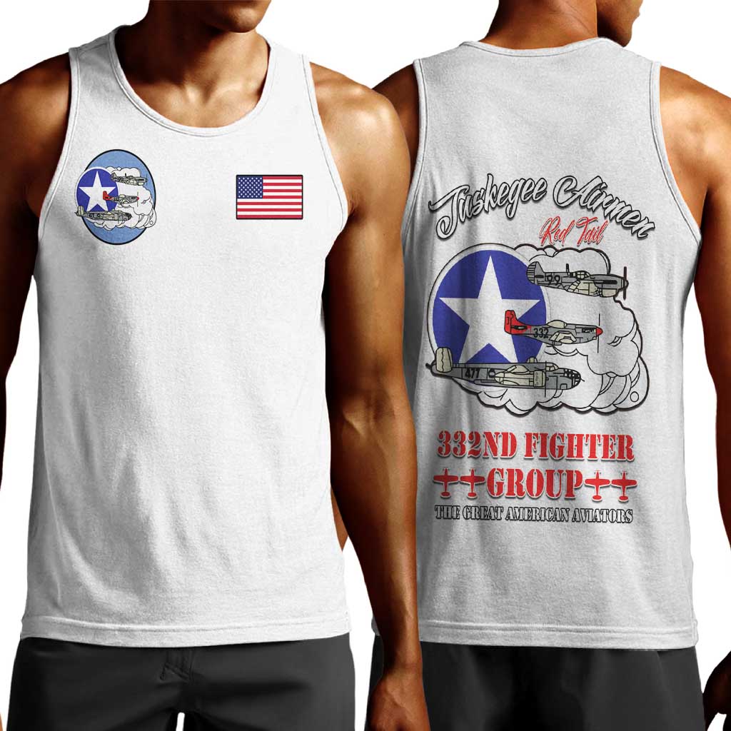 African American Aviators WWII Men Tank Top Tuskegee Red Tails Airmen White - African Pride