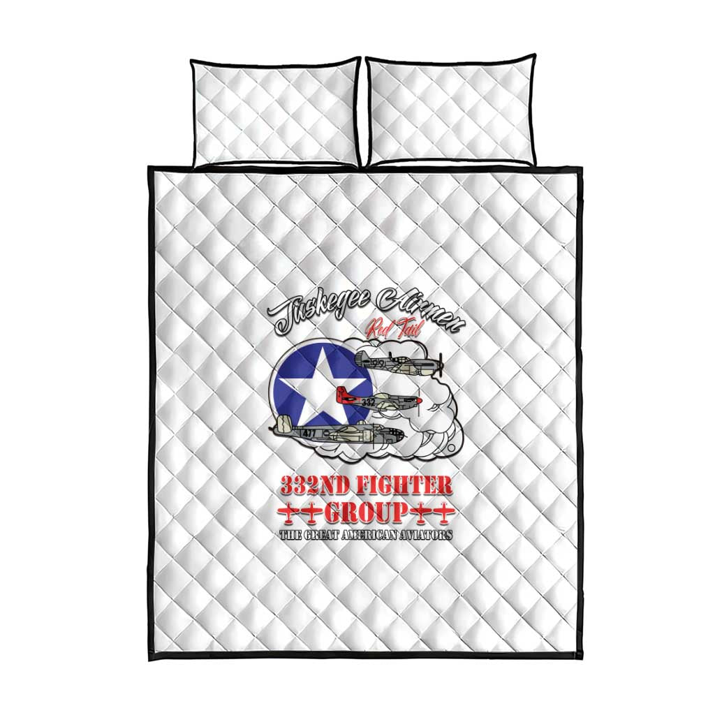 African American Aviators WWII Quilt Bed Set Tuskegee Red Tails Airmen White - African Pride