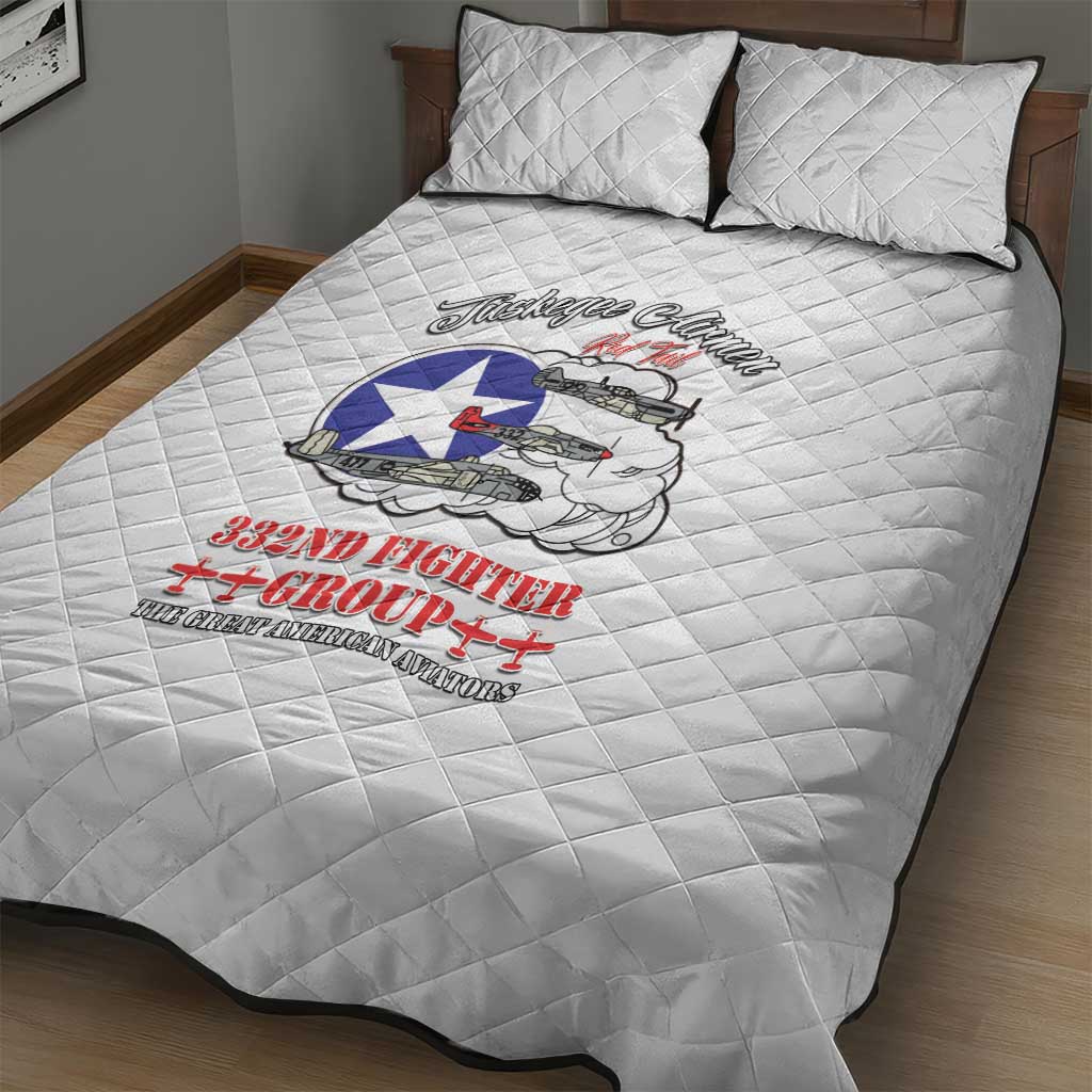 African American Aviators WWII Quilt Bed Set Tuskegee Red Tails Airmen White - African Pride