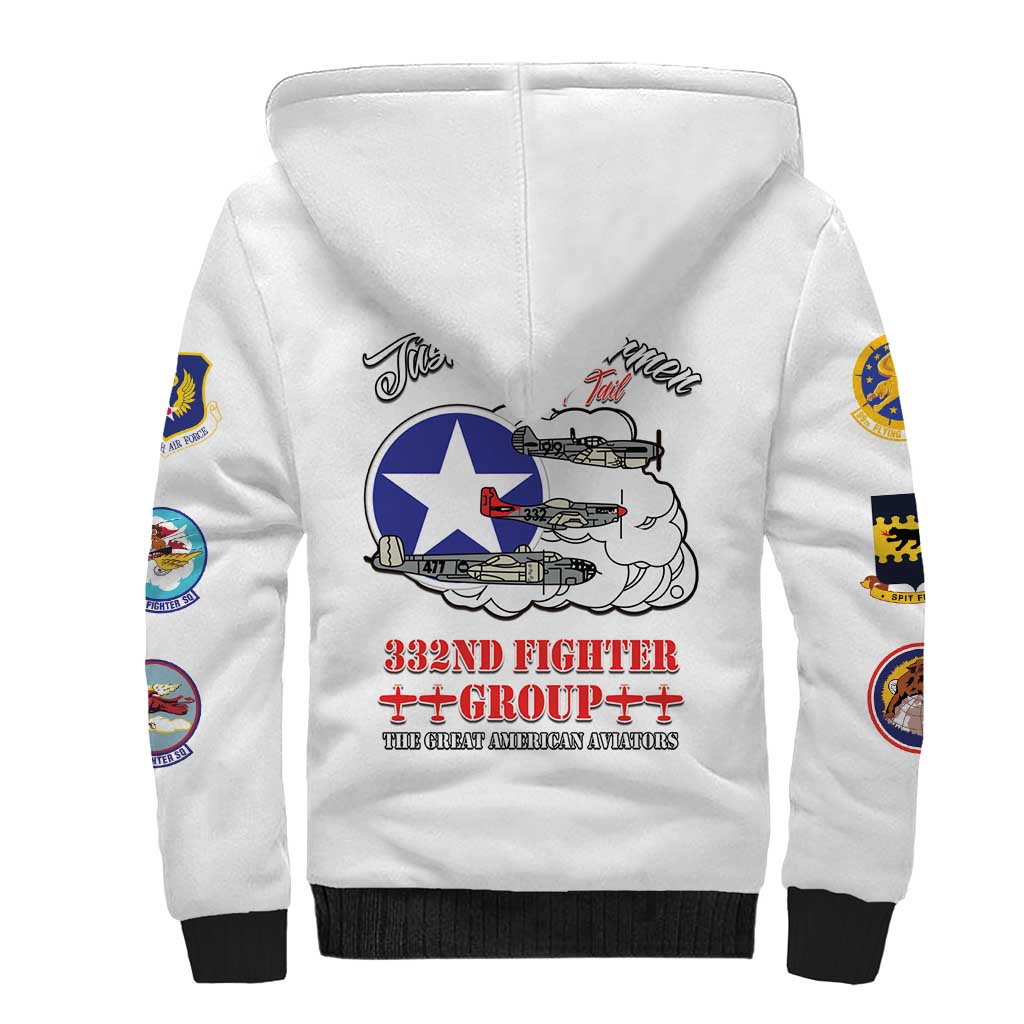 African American Aviators WWII Sherpa Hoodie Tuskegee Red Tails Airmen White - African Pride