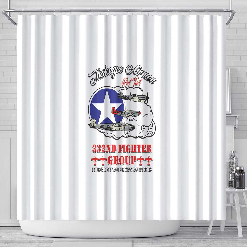 African American Aviators WWII Shower Curtain Tuskegee Red Tails Airmen White - African Pride