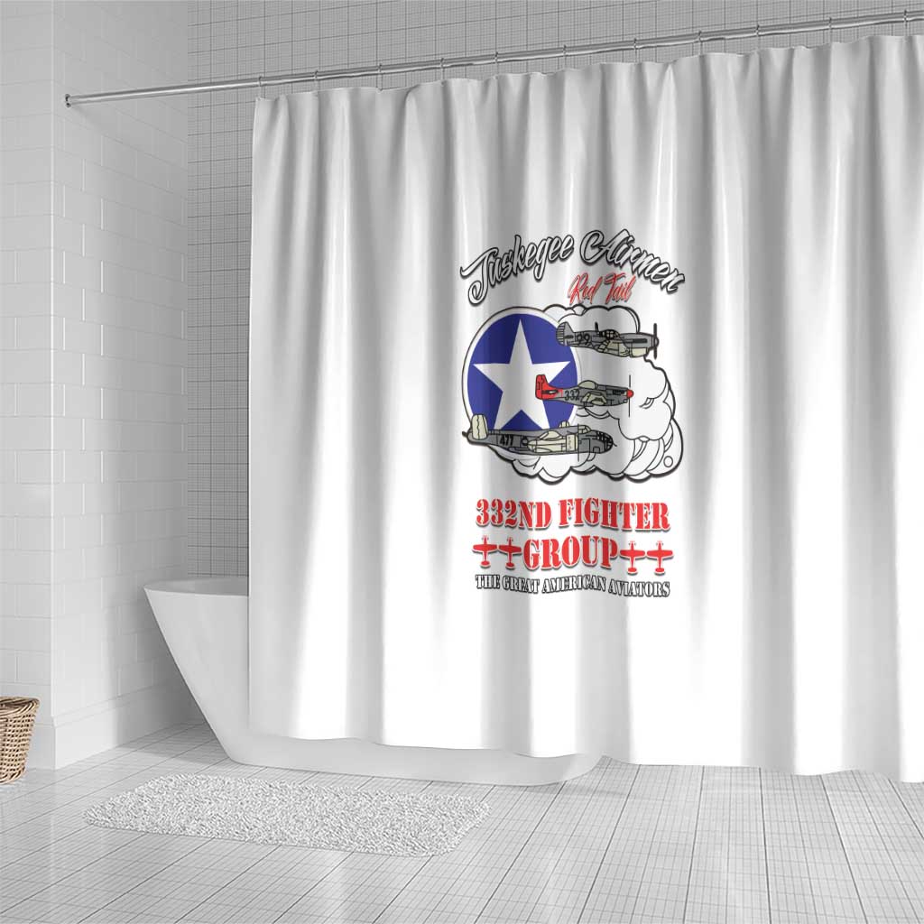 African American Aviators WWII Shower Curtain Tuskegee Red Tails Airmen White - African Pride