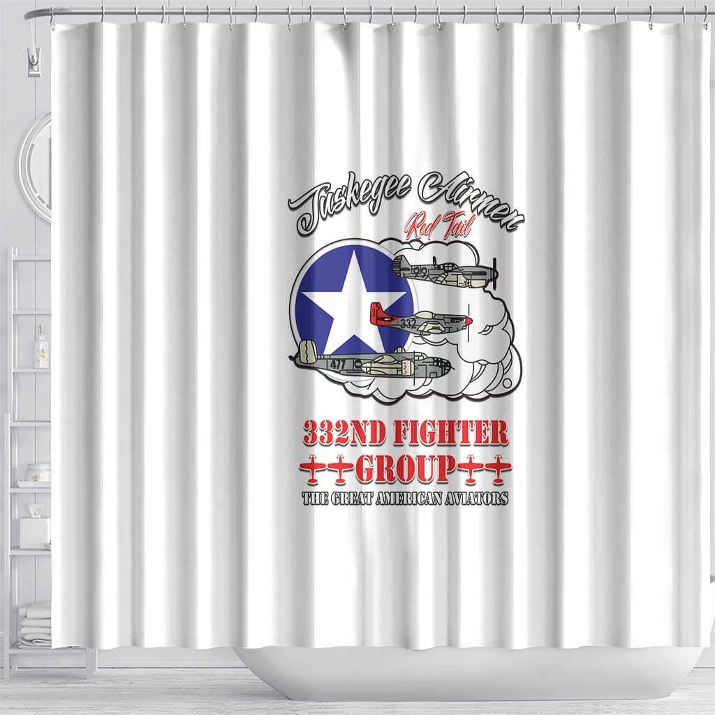 African American Aviators WWII Shower Curtain Tuskegee Red Tails Airmen White - African Pride