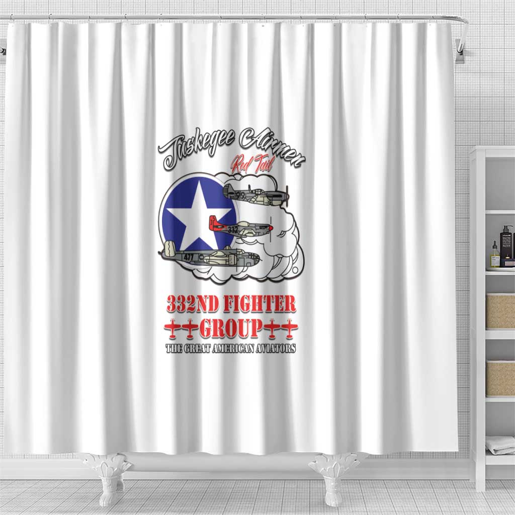 African American Aviators WWII Shower Curtain Tuskegee Red Tails Airmen White - African Pride