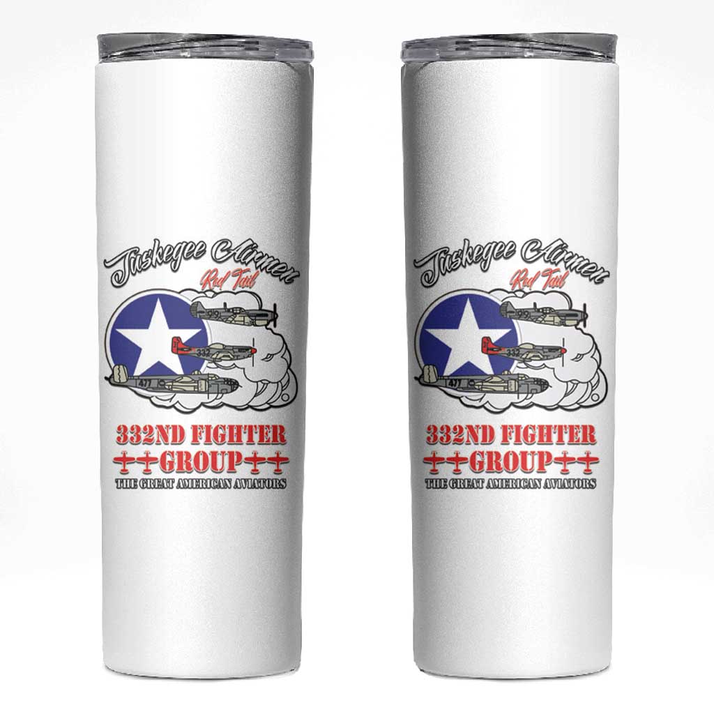 African American Aviators WWII Skinny Tumbler Tuskegee Red Tails Airmen White - African Pride