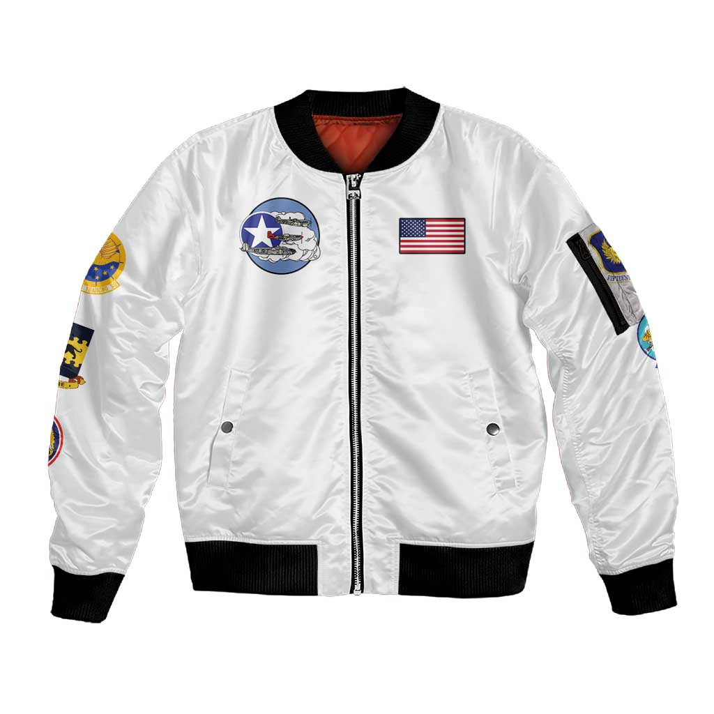 African American Aviators WWII Sleeve Zip Bomber Jacket Tuskegee Red Tails Airmen White - African Pride