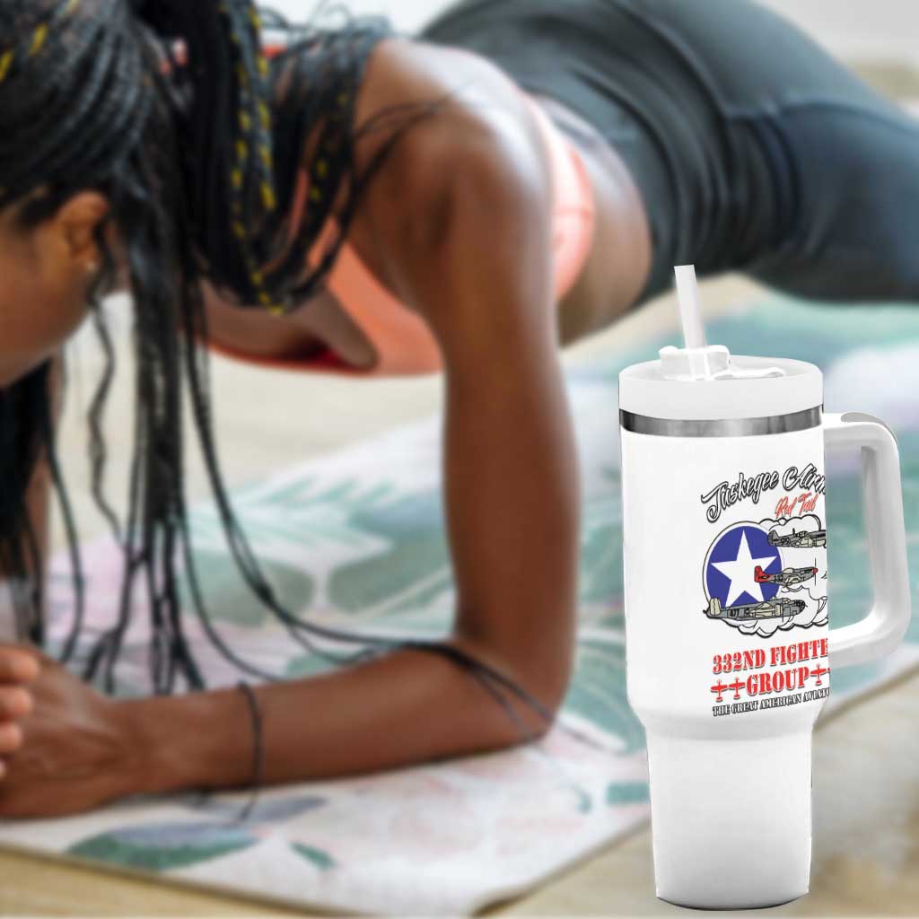 African American Aviators WWII Tumbler With Handle Tuskegee Red Tails Airmen White - African Pride
