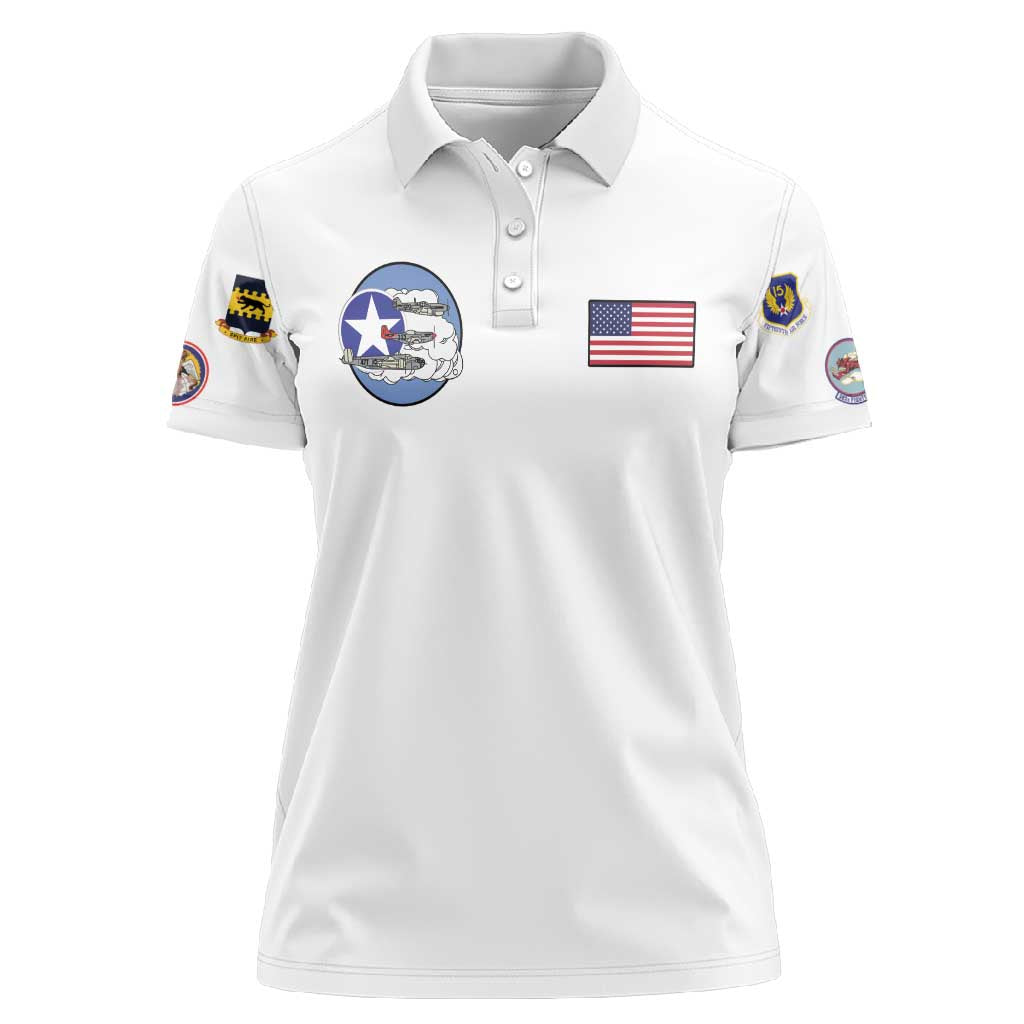 African American Aviators WWII Women Polo Shirt Tuskegee Red Tails Airmen White - African Pride