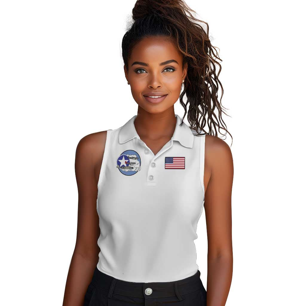 African American Aviators WWII Women Sleeveless Polo Shirt Tuskegee Red Tails Airmen White - African Pride