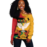 African American Juneteenth 1865 Off Shoulder Sweater Black Freedom