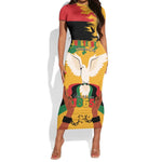 African American Juneteenth 1865 Short Sleeve Bodycon Dress Black Freedom
