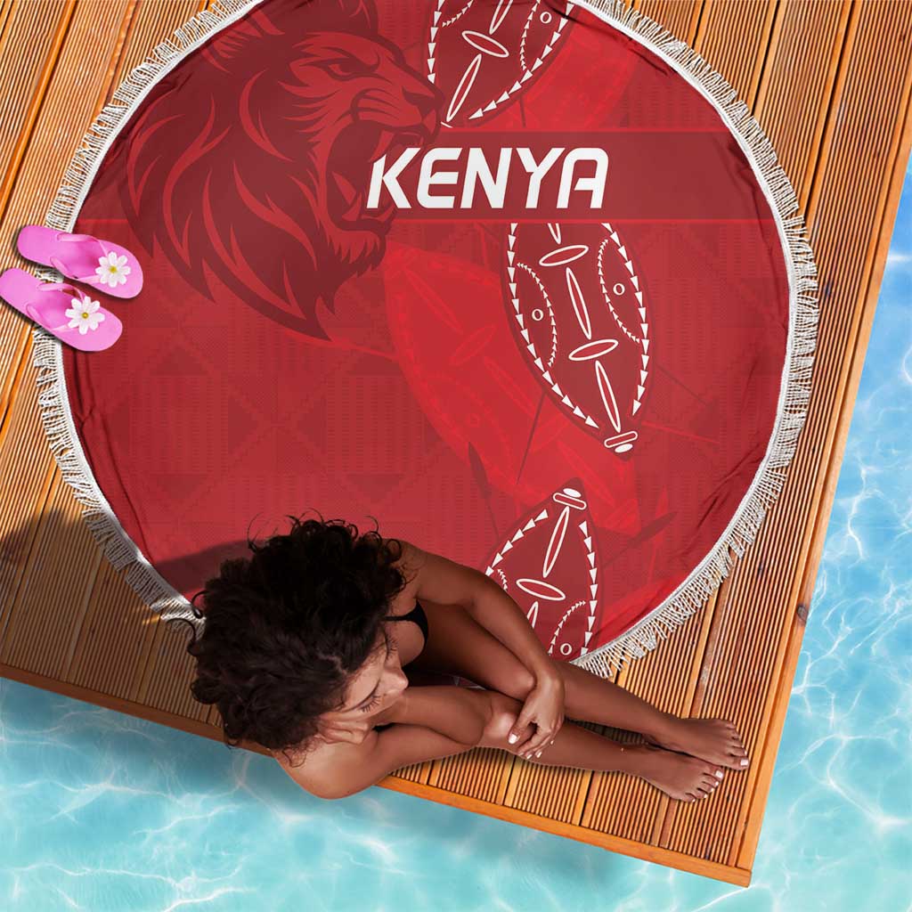Jamhuri ya Kenya Rugby Beach Blanket Kenyan Shield Style - Red Color