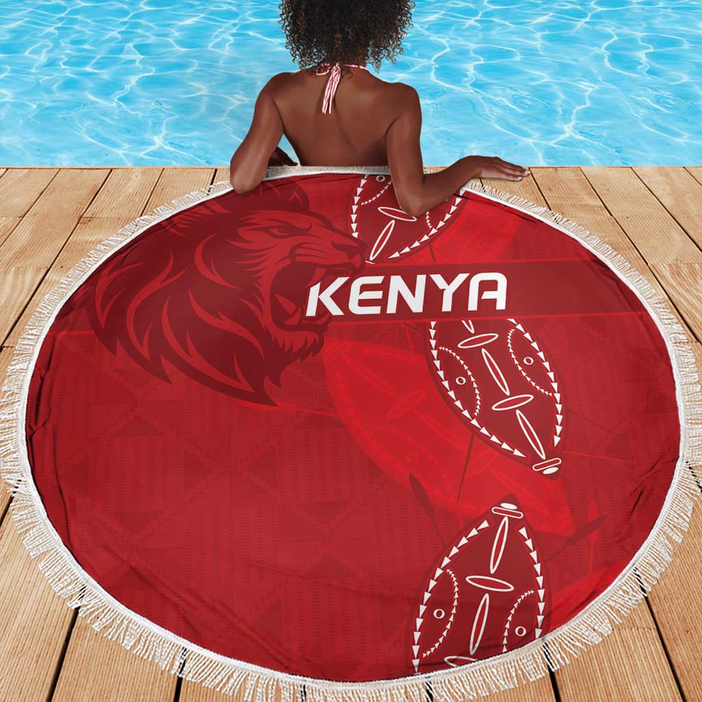 Jamhuri ya Kenya Rugby Beach Blanket Kenyan Shield Style - Red Color