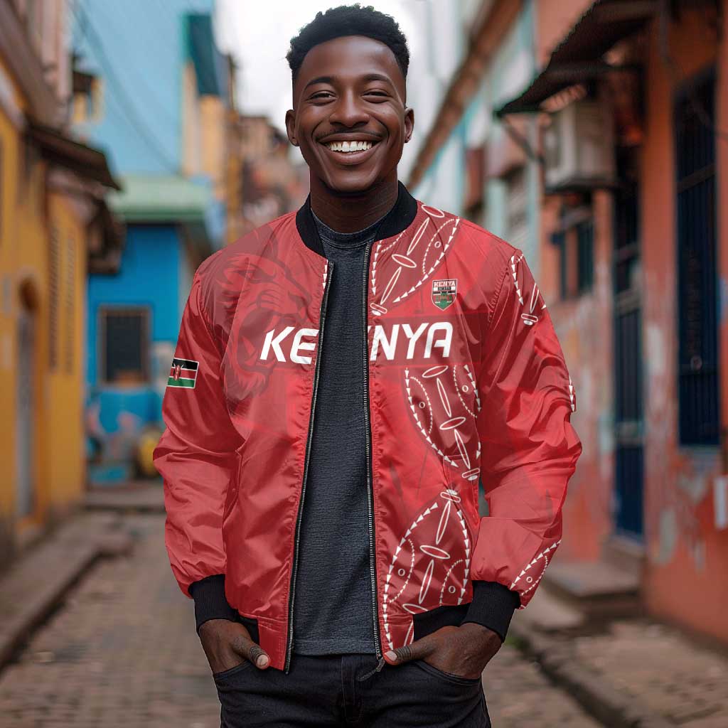 Jamhuri ya Kenya Rugby Custom Bomber Jacket Kenyan Shield Style - Red Color