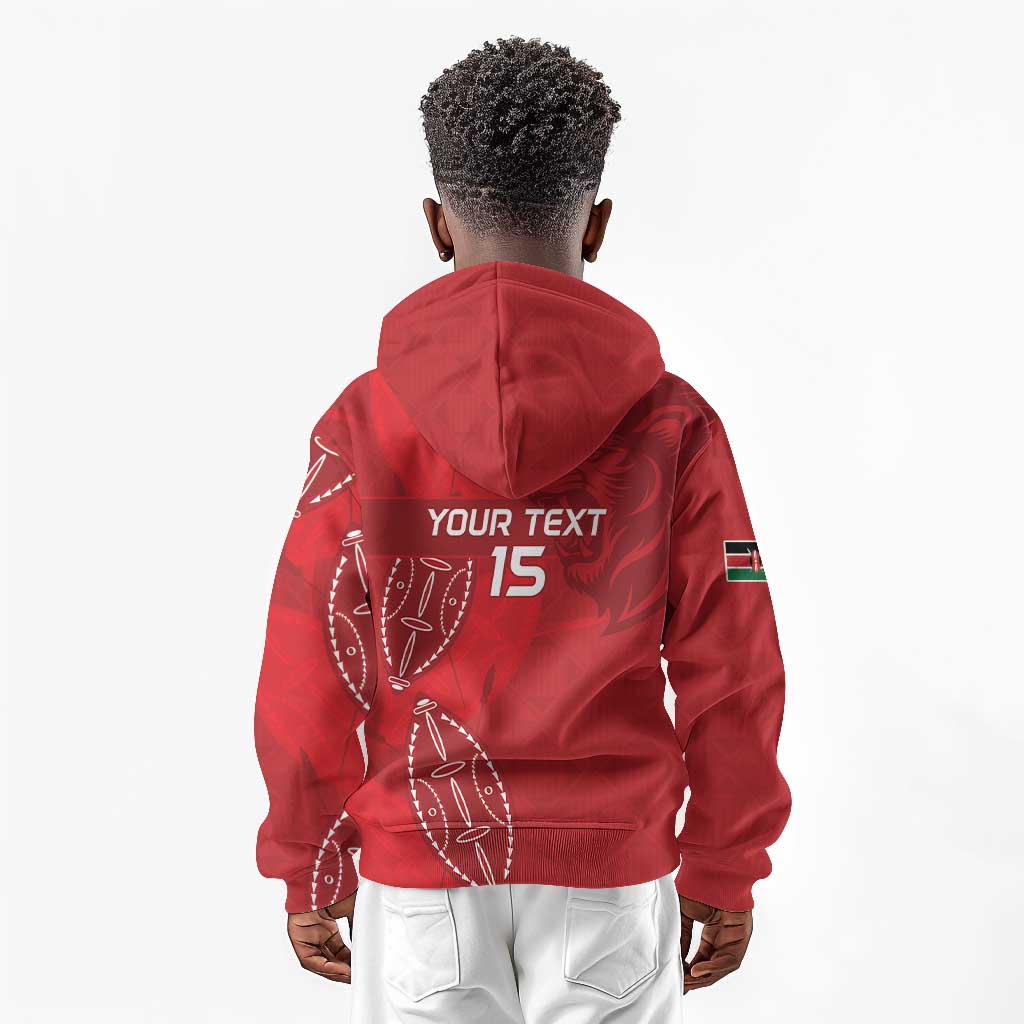 Jamhuri ya Kenya Rugby Custom Kid Hoodie Kenyan Shield Style - Red Color